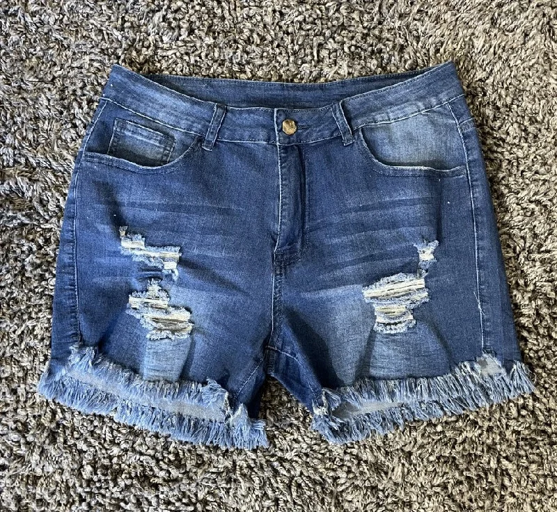 Affordable selection Distressed Mid-Rise Dark Wash Denim Shorts