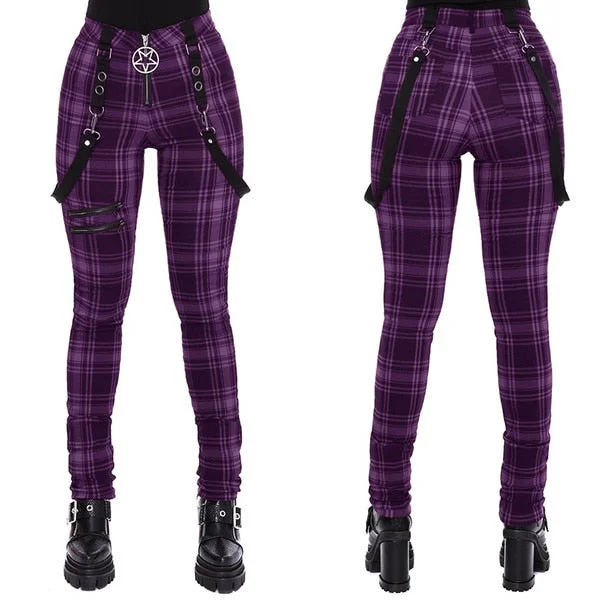 Trendy Traveler Women Plaid Pants High Waist Streetwear Fashion