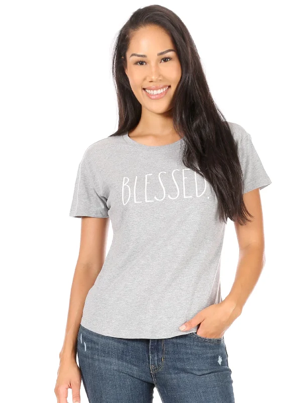 Bottom And Versatile Women's "BLESSED" Short Sleeve Shirttail Hem T-Shirt