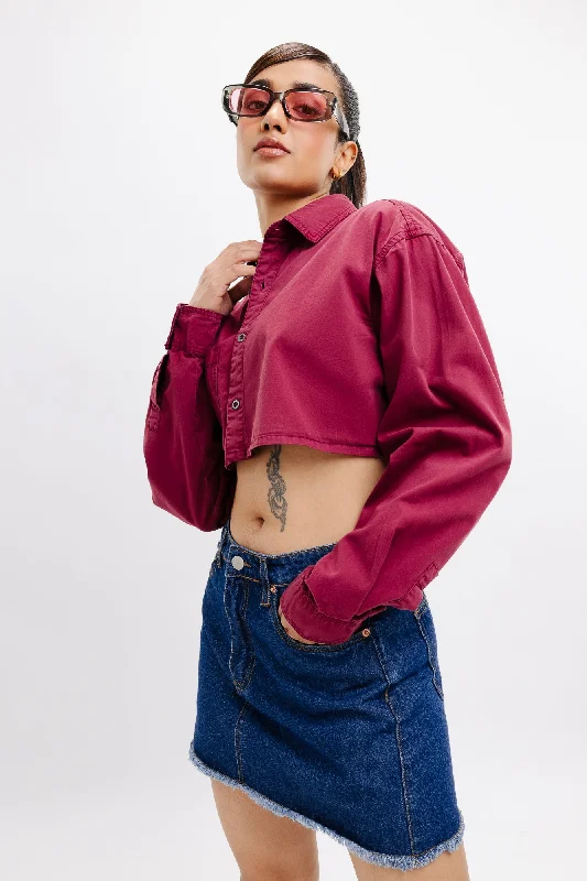 Dynamic Fashion Burgundy Full Sleeves Crop Shirt