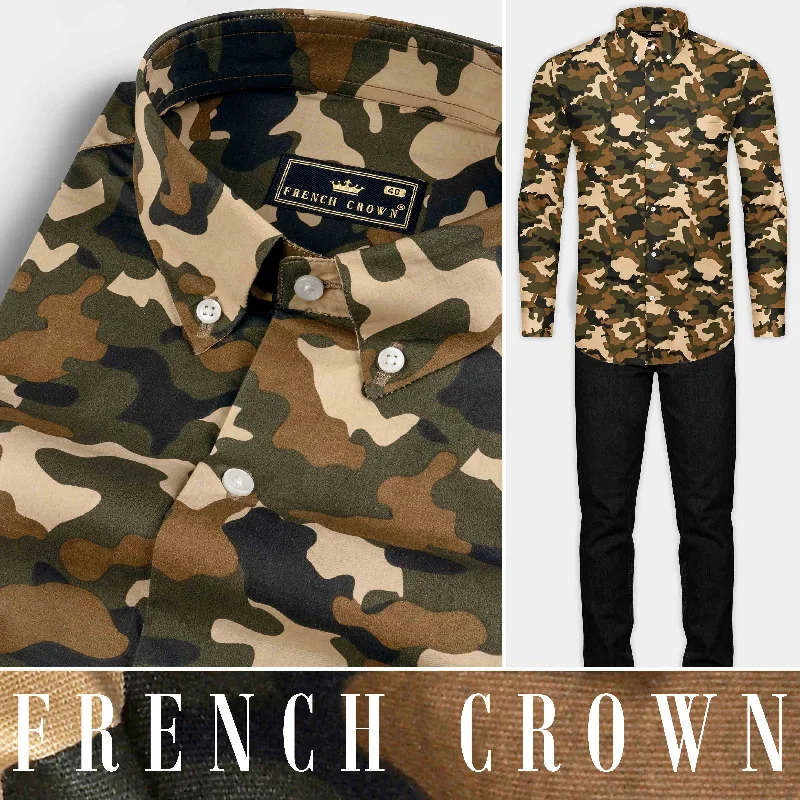 Street Fashion Camouflage Military Print Royal Oxford Shirt