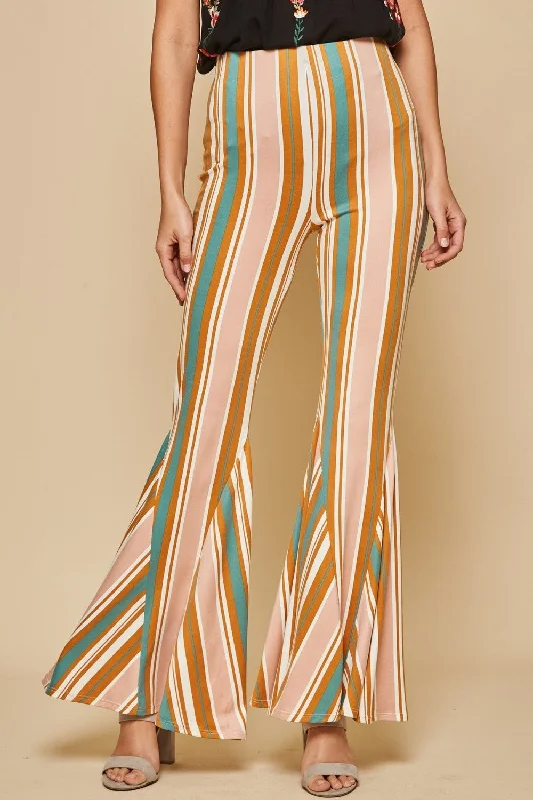 Comfortable and simple Multicolor Striped Bell Bottoms