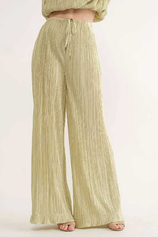 Sports Vitality Style LIME PLEATED WIDE LEG PANTS P9416-1