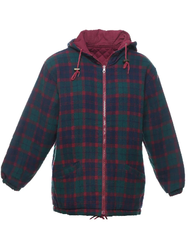 Street Style Suit Checked Hooded Wool Jacket - L