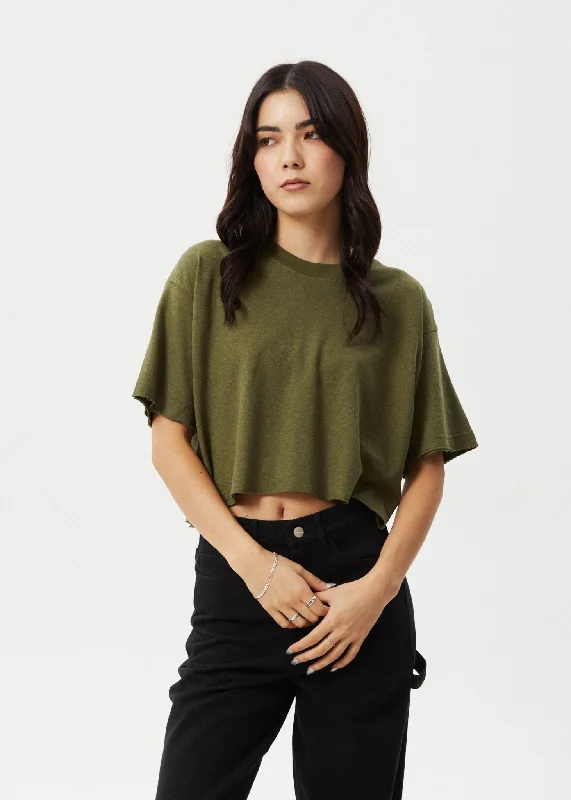 Retro Style AFENDS Womens Slay Cropped - Oversized Tee - Military