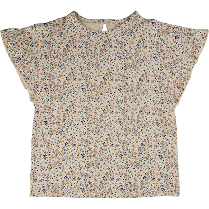 Stand-up collar design THE NEW White Swan Tiny Flower AOP Geneva T-shirt