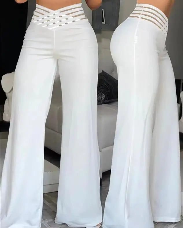 Elegant Style Women Flared High Waist Casual Wide Leg Solid Long Pants