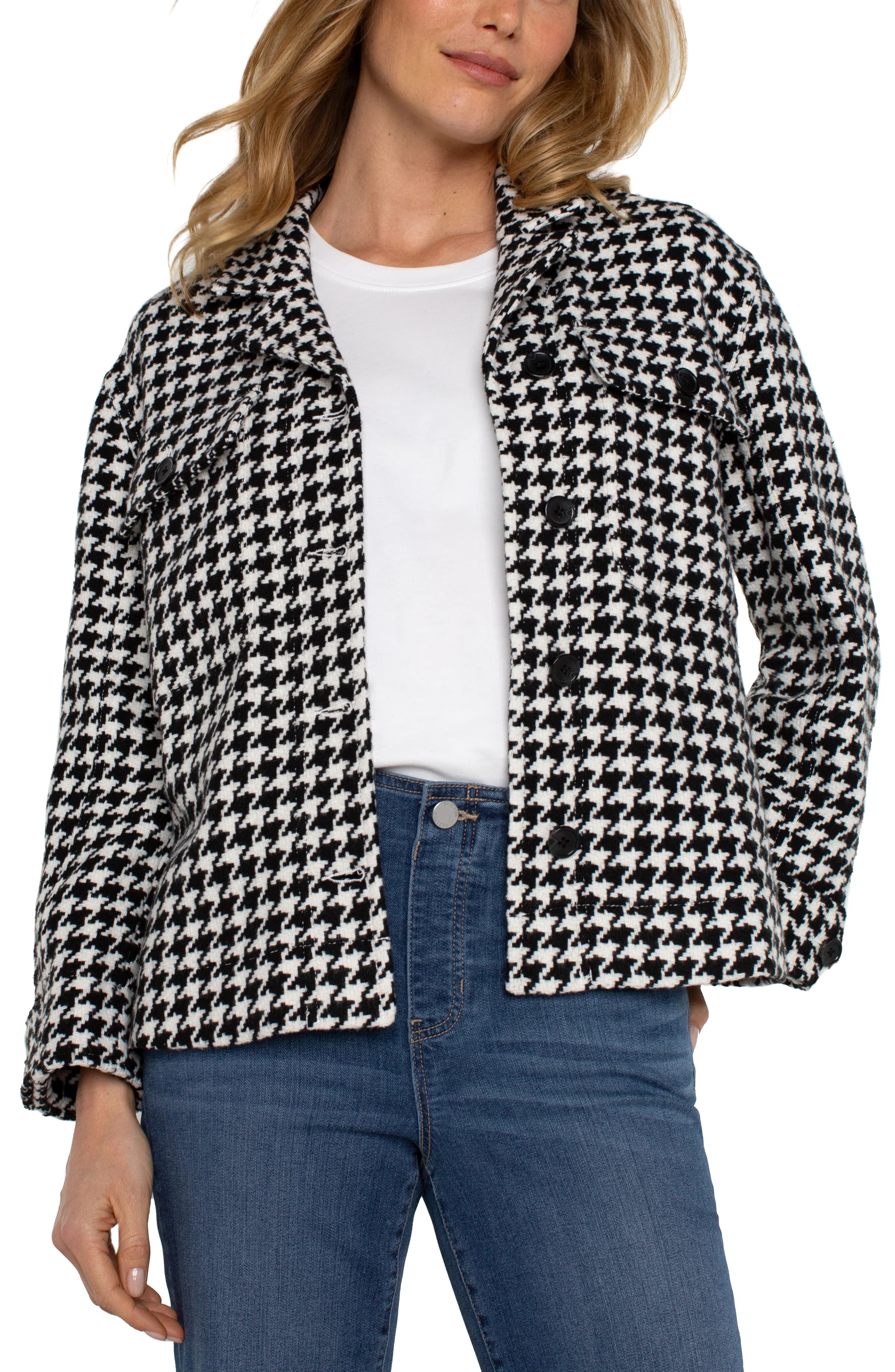 Knowledge And Elegance Liverpool Cropped Shacket Black/White Houndstooth