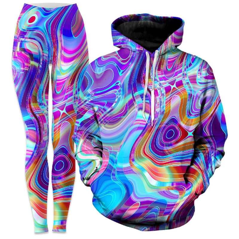 Knitted Design Aqua Realm Hoodie and Leggings Combo