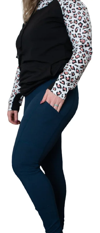 Comfortable And Simple Pocket Yoga Leggings, Navy