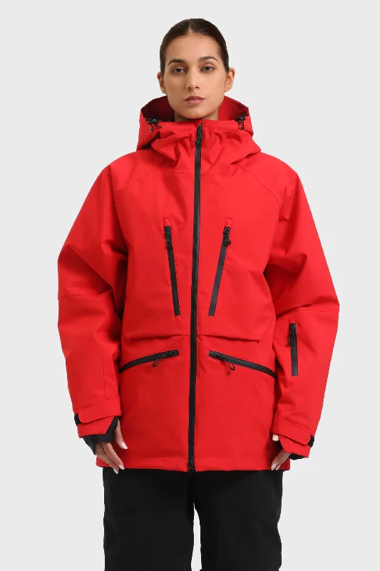 Fashionable and casual Women's Neon Red Multifunctional Waterproof Insulated Snow Jacket