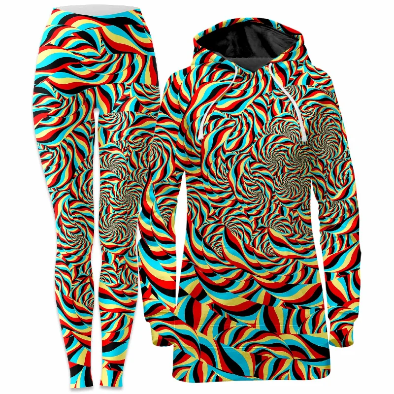 Elegant And Elegant Trippy Swirl Hoodie Dress and Leggings Combo