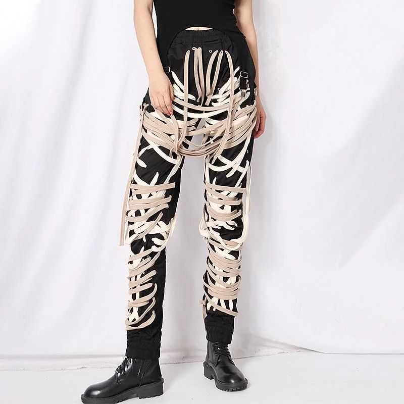 High-waisted pants style Personality Black Pockets Legging Pants