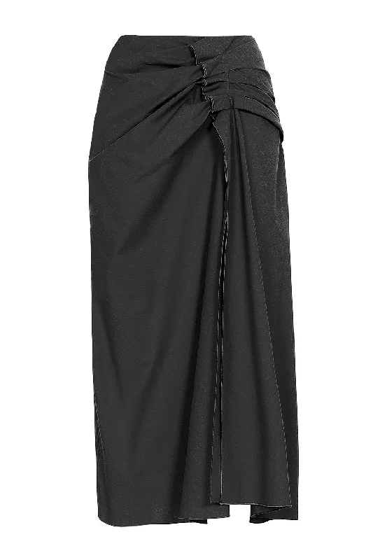 Creative Style Gathered Midi Skirt - Black