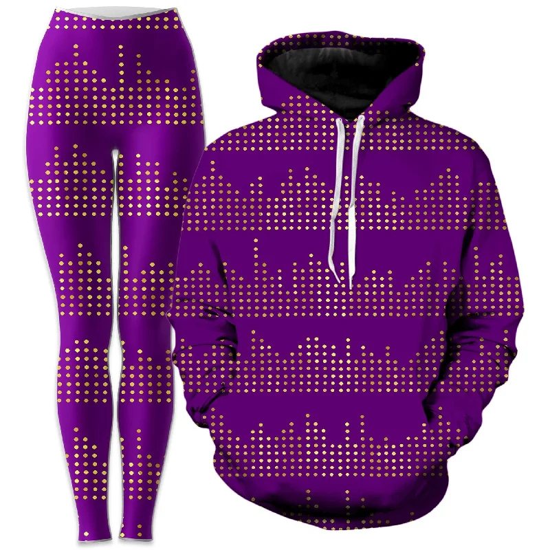 Retro Lace Fabric Gold Equalizer Beats Hoodie and Leggings Combo