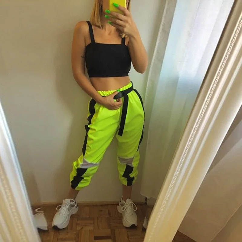 Sports fitness shoes Neon Mesh Patchwork High Waist Harem Pants