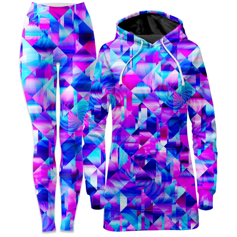 Street Personality Style Blossom Trippy Hoodie Dress and Leggings Combo