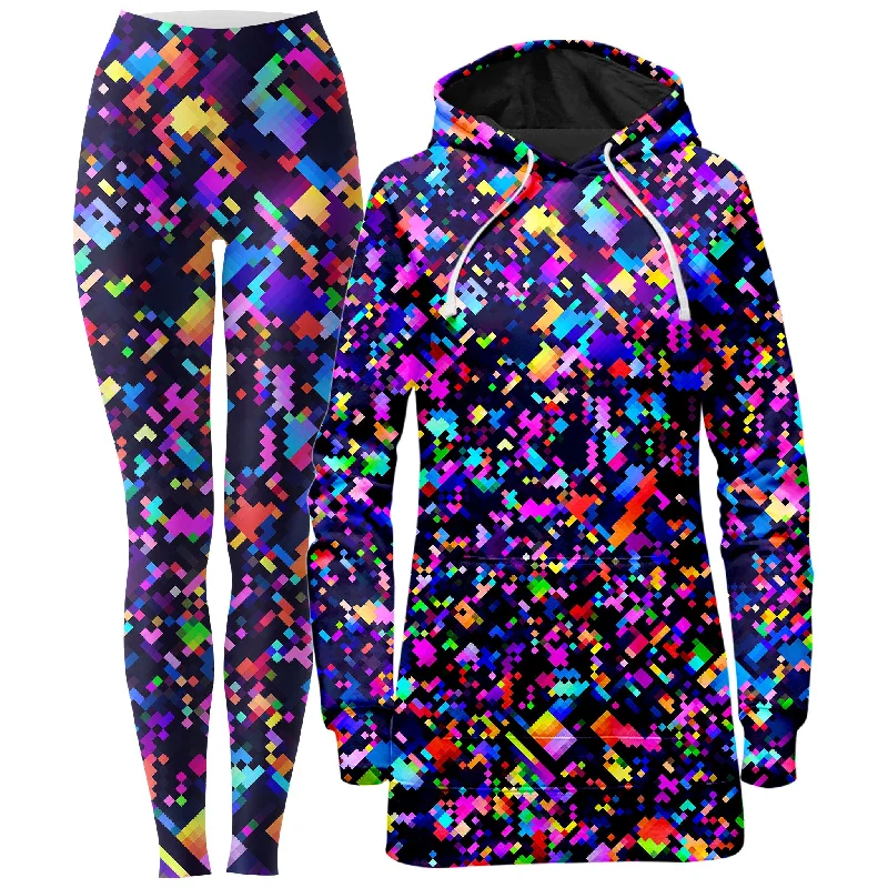 Elegant Classic 8-Bit Confetti Hoodie Dress and Leggings Combo