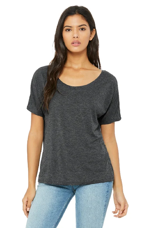 Classic Retro Bella + Canvas Womens Slouchy Short Sleeve Wide Neck T-Shirt - Heather Dark Grey