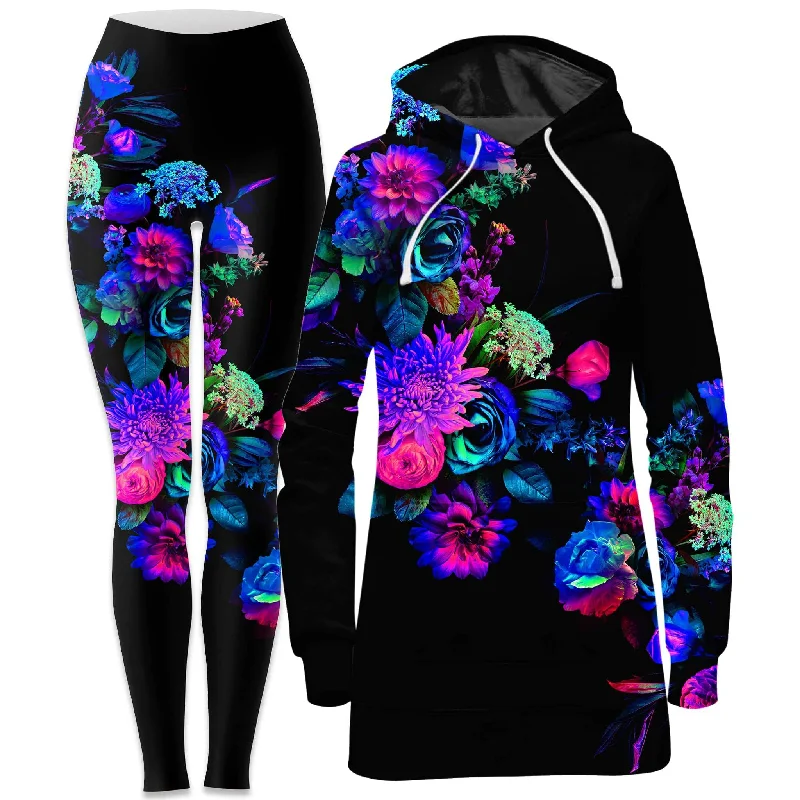 Elegant And Lazy Darkest Bloom Hoodie Dress and Leggings Combo