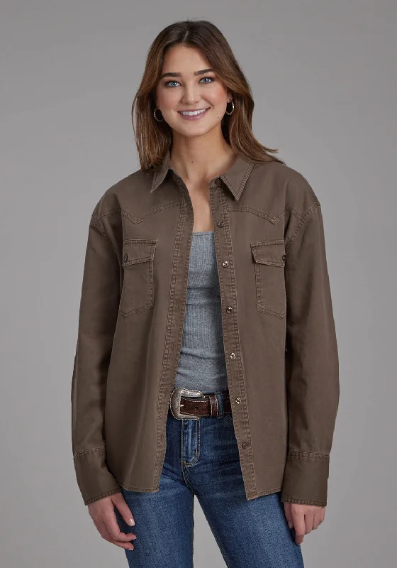 Street Show-off Style Roper Womens Pigment Dyed Oversized Brown 100% Cotton Cotton Jacket