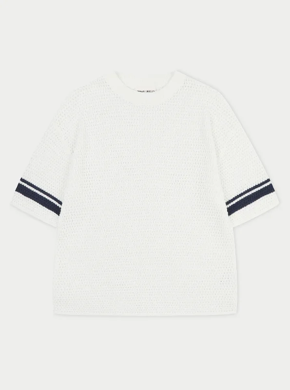 Tailored Blazers CROCHET KNITTED CONTRAST STRIPE T-SHIRT - WHITE