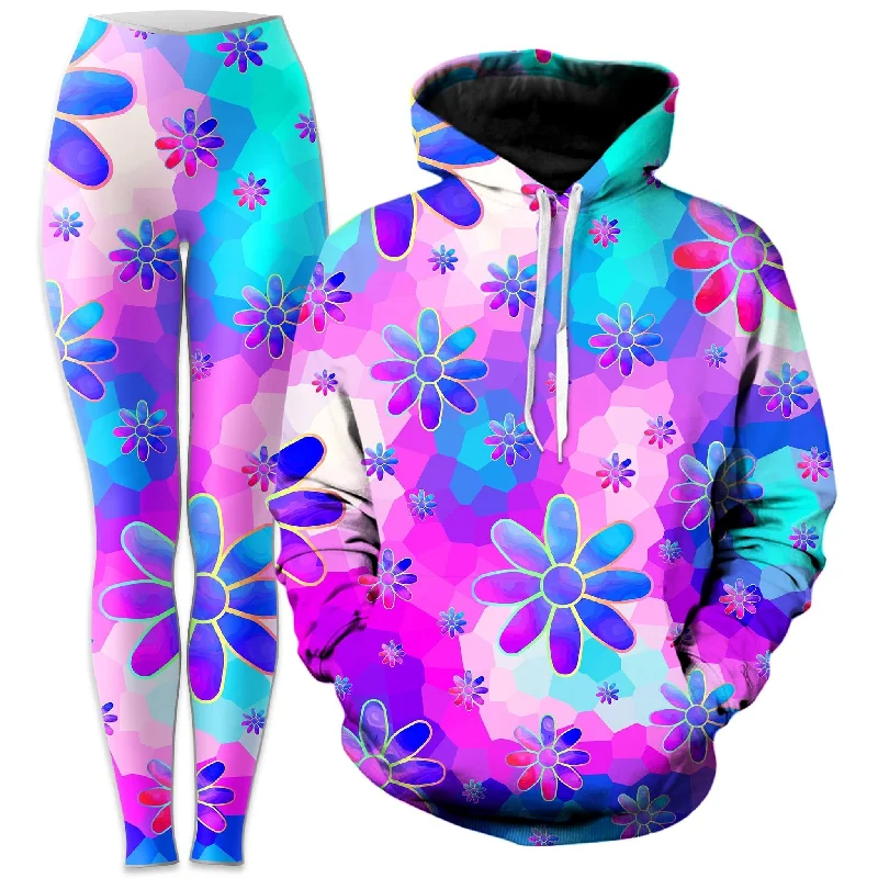 Retro Woolen Jacket Flower Power Journey Hoodie and Leggings Combo