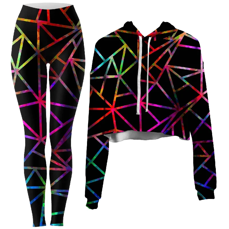 Single item design Webbed Geometric Crop Hoodie and Leggings Combo