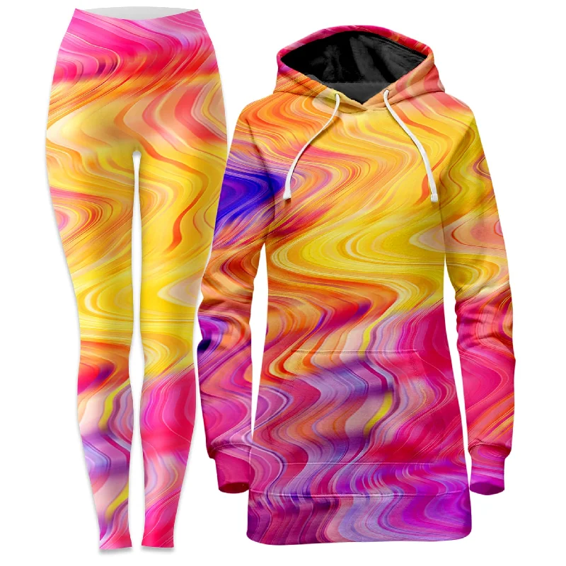 Fashionable sports Psychedelic Aftershock Hoodie Dress and Leggings Combo