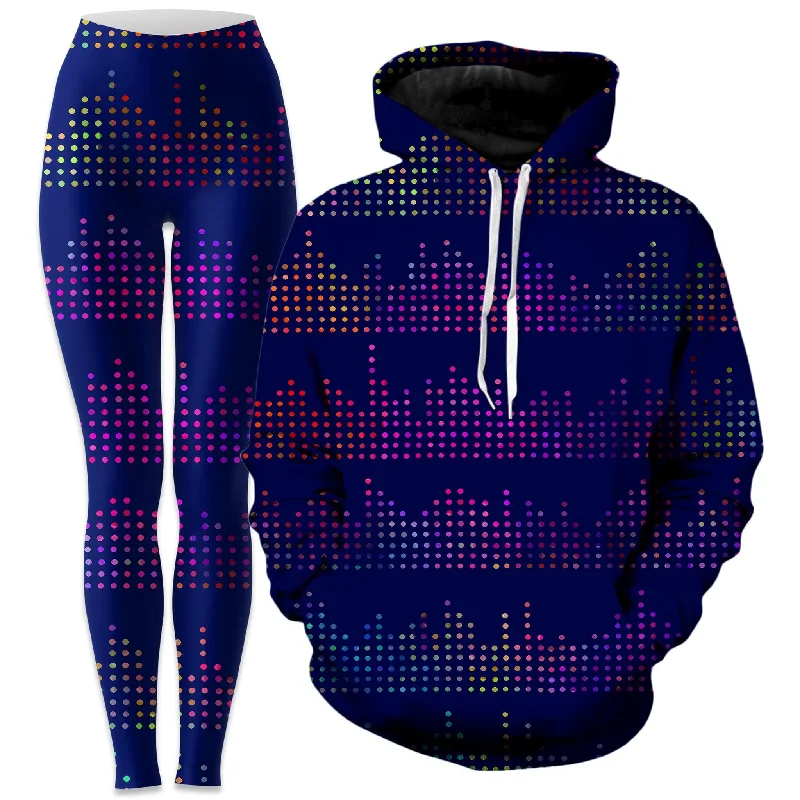 Black And White Style Techno Equalizer Bars Hoodie and Leggings Combo