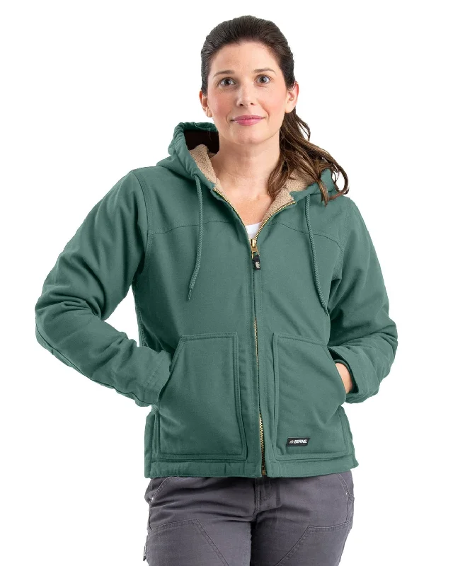 Luxury and fashionable Berne Womens Sherpa-Lined Softstone Duck Eucalyptus 100% Cotton Hoodie