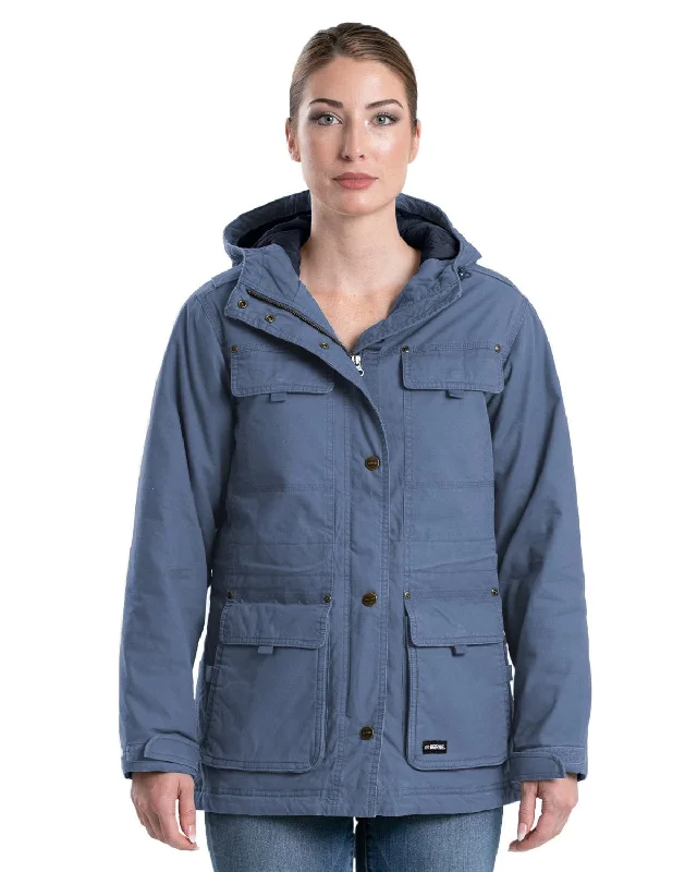 Elegant and noble Berne Womens Softstone Washed Duck Utility Steel Blue 100% Cotton Coat