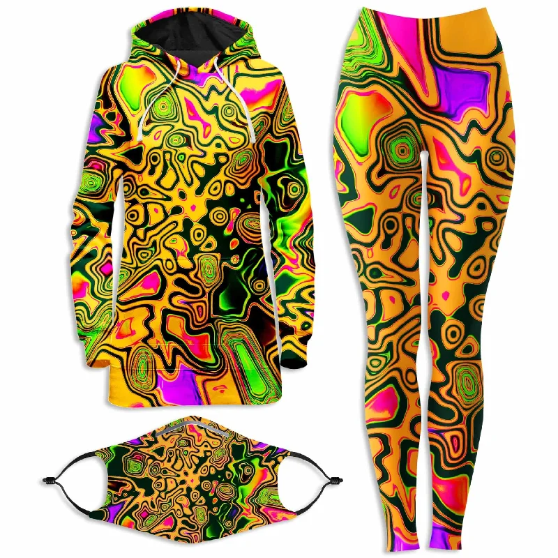 Street Style Splash Of The 90s Hoodie Dress and Leggings with PM 2.5 Face Mask Combo