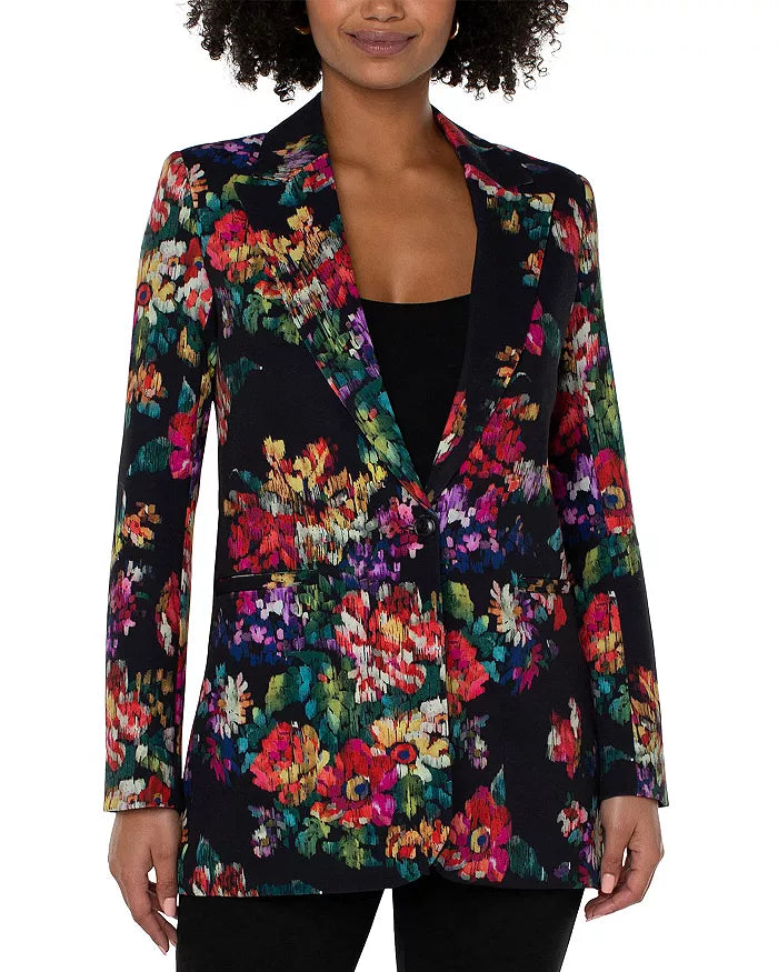 High-quality fabrics Liverpool Boyfriend Button Front Blazer Bouquet Floral Print