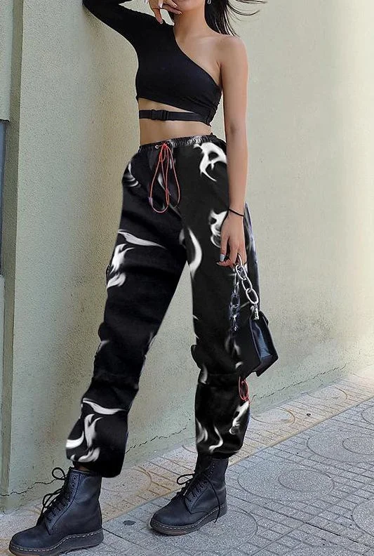 Avant-garde trend Black High Waist Wide Leg Loose Cargo Pants