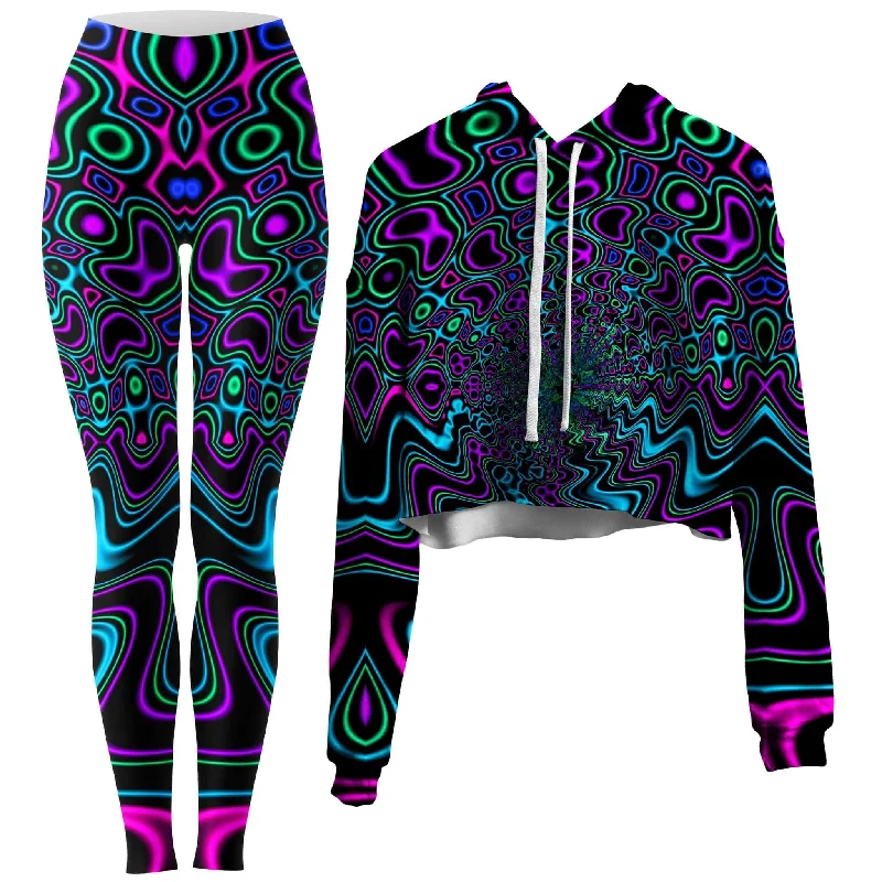 Comfortable and simple Fractal River Crop Hoodie and Leggings Combo