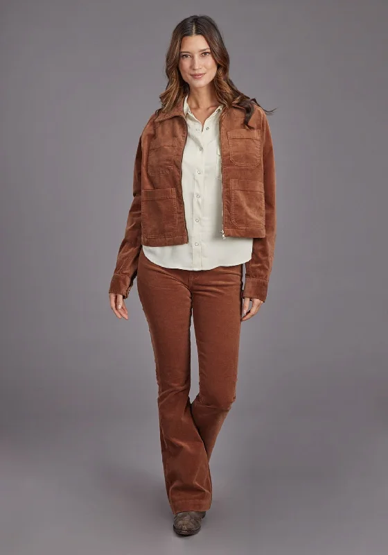 Sports High Waist Style Stetson Womens Corduroy Raglan Brown Cotton Blend Cotton Jacket