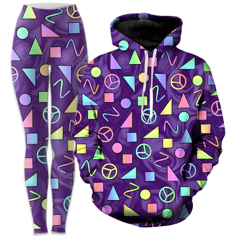 Street Style Retro Shapes Peace Symbols Purple Hoodie and Leggings Combo