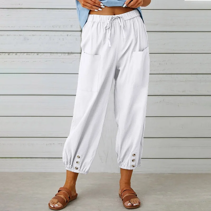 Windbreaker fashion Casual High Waist Linen Wide Legs Pants for Women