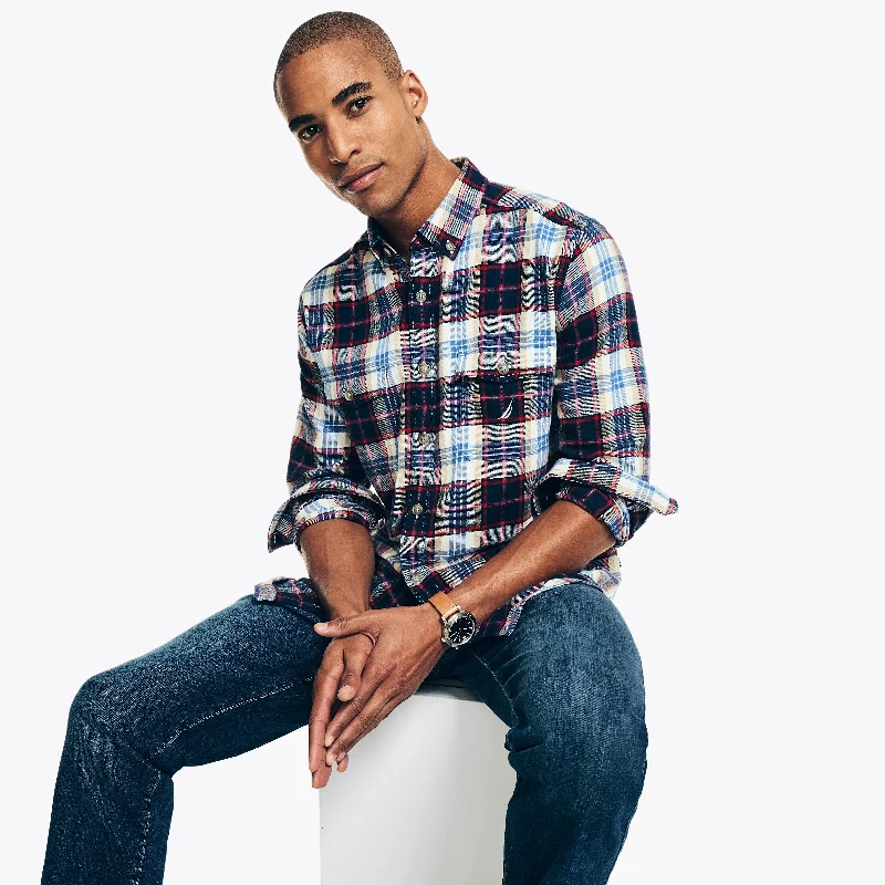 Smart Casual Nautica Mens Sustainably Crafted Flannel Plaid Shirt