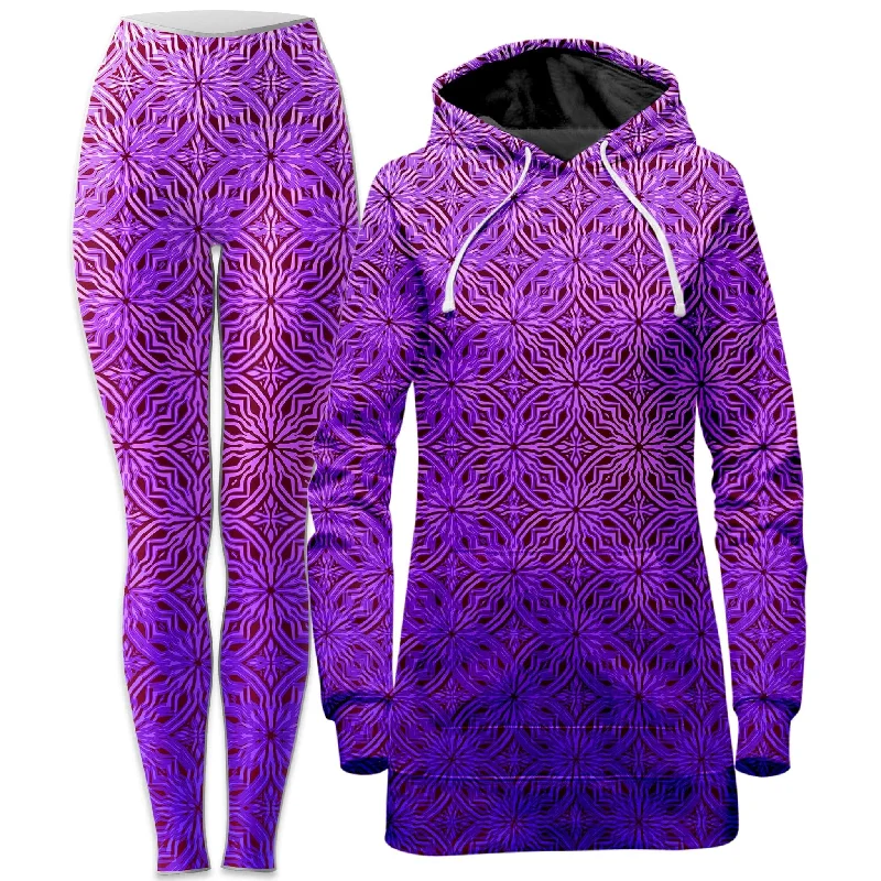 Sports High Waist Style Psy Mosik Magenta Hoodie Dress and Leggings Combo