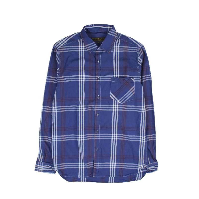 Casual Sweatshirts Dark Blue Checkered Shirt