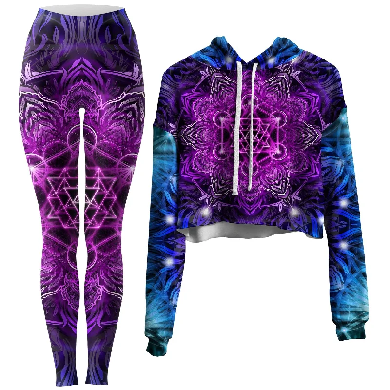 High-waisted pants style Merkabah Tundra Crop Hoodie and Leggings Combo