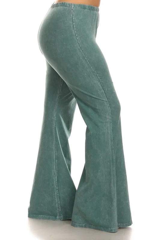 High waist design Mineral Wash Bell Bottom Soft Pants, Emerald