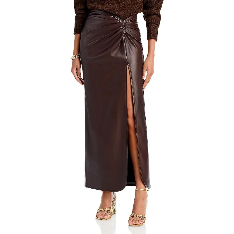 High-end Fabrics Line & Dot Womens Carmela Faux Leather Gathered Maxi Skirt