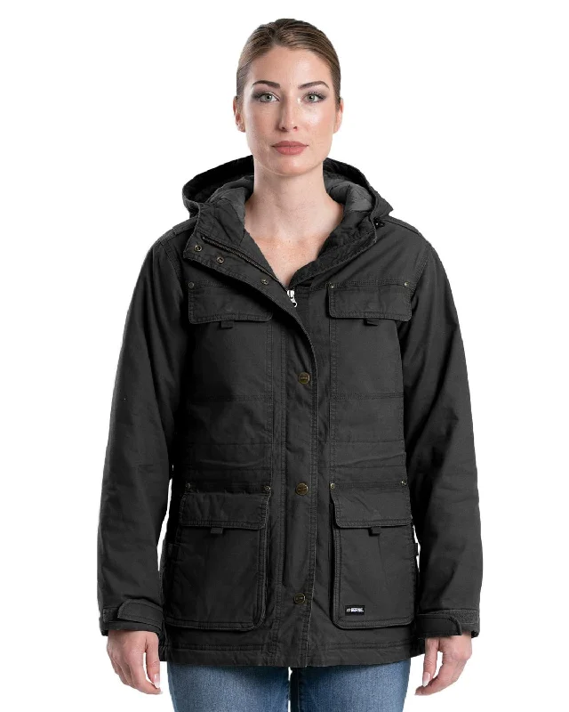 Fashionable and versatile Berne Womens Softstone Washed Duck Utility Black 100% Cotton Coat