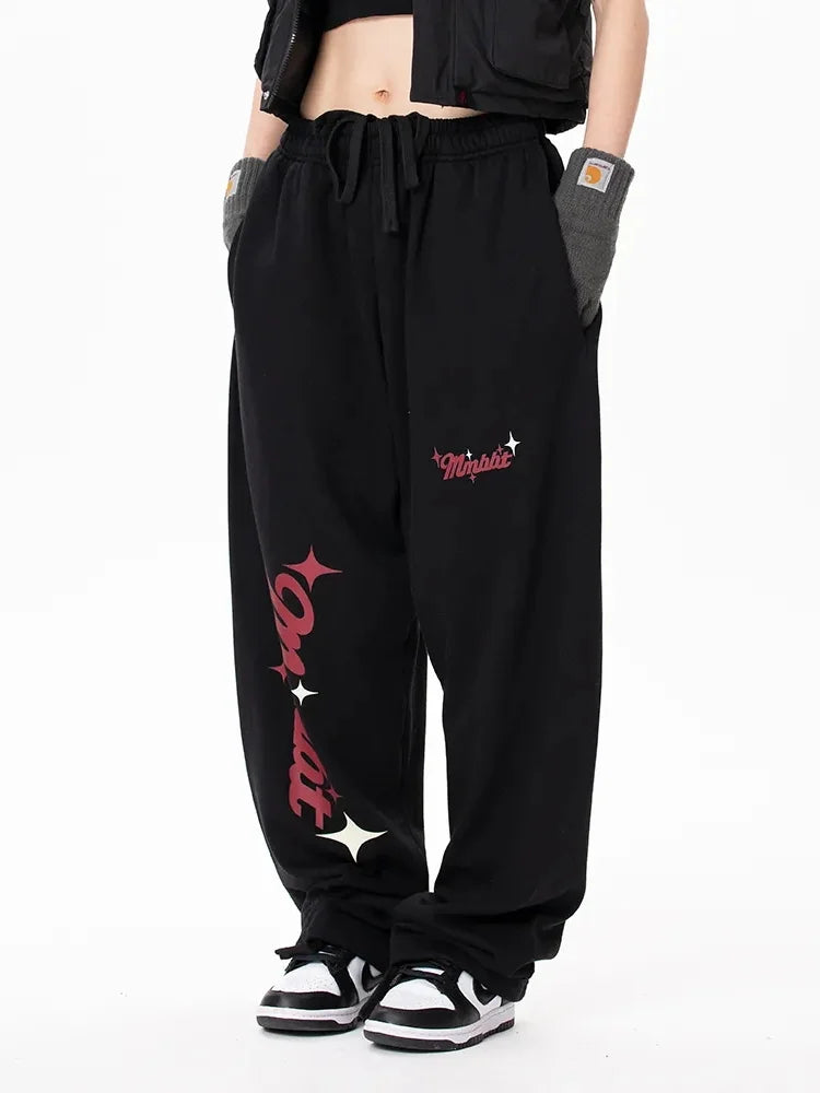 Sports High Waist Style Hip Hop Letter Sports Harajuku Kpop Sweatpants Jogging Grunge Wide Leg Pant