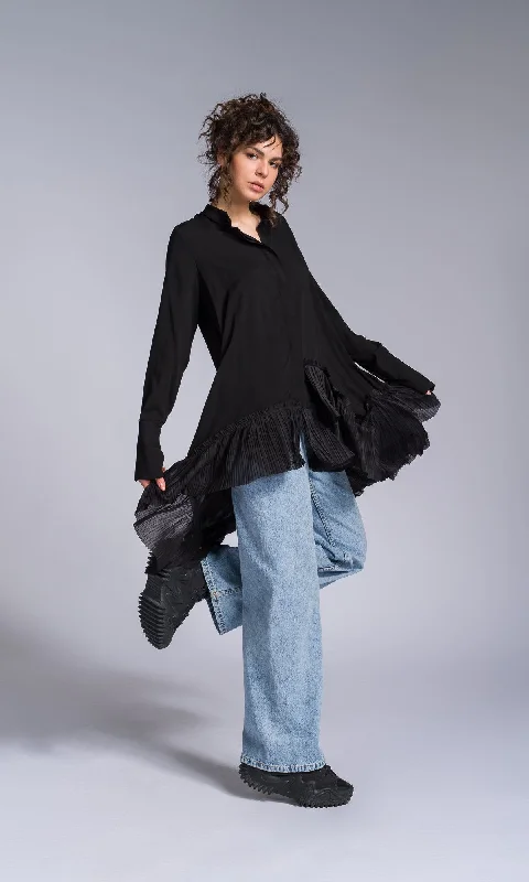 High-quality Fabrics Pleated Hem Asymmetric Shirt