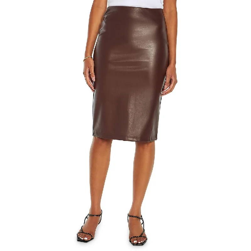 Street Show-off Style Three Dots Womens Bianca Faux Leather Knee-Length Pencil Skirt