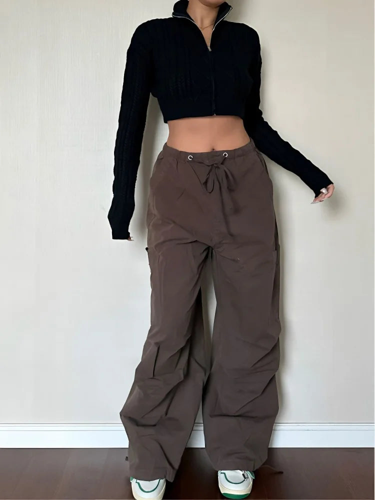 Fashionable sports 90s Retro Brown Cargo Y2K Vintage Drawstring Harajuku Oversized Sweatpants Pant